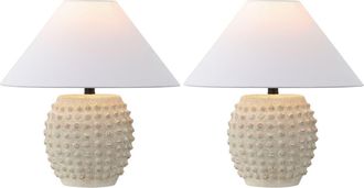 Jonathan Y Designs Effie 18.25 Minimalist Scandinavian Ceramic/Iron Hobnail LED Table Lamp in Matte Cream at Nordstrom