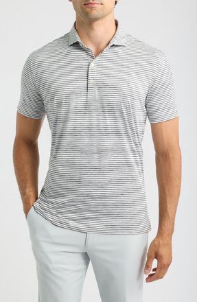 Johnnie-O Seymour Stripe Featherweight Performance Polo in Black at Nordstrom, Size Xx-Large