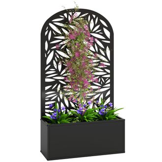OEM Jardinera Con Pantalla De Privacidad Curva De Hojas De Metal Y Opci&oacute;n De Montaje En Pared 61x23x113 Cm Negro