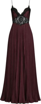 Self Portrait Brown Satin Lace Insert Maxi Dress