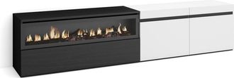 Skraut Home Mueble tv efecto madera blanco y negro 200x35x45 chimenea efecto fuego