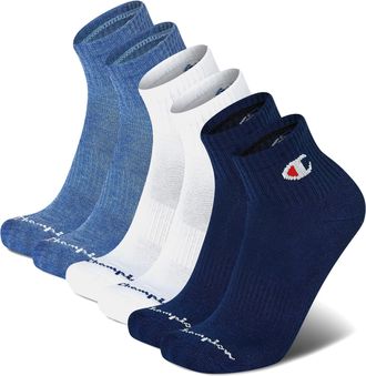 Champion Double Dry Moisture Wicking Champion Logo 6 or 12 Pack Ankle Socks, Blue Assorted, 4.5-12 UK