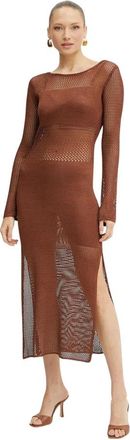 Fracomina Side Slits Dress - Dames - Casual kleedjes - Bruin - XS - Leer - Kleedjes