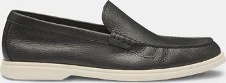 HUGO BOSS Mens Sienne Tumbled Leather Moccasins in Black - Size UK 10