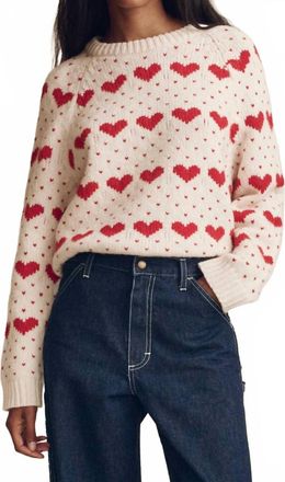 The Great. Heart Crew Neck Sweater In Pearl With Red