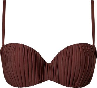 Twin-Set pleated bandeau bikini top - women - Spandex/Elastane/Polyester - 3-B - Brown