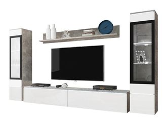 Mirjan24 Mobilier1 - Conjunto De Sal&oacute;n Sarasota 126, Hormig&oacute;n + Blanco Brillante