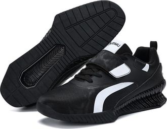 Generic Mens Weightlifting Sneakers, Leather Squat Deadlift Shoes Fashion Wear-Resistant Powerlifting Bodybuilding Fitness Shoes,Black,10.5 UK