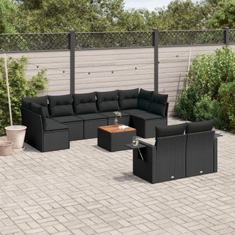 vidaXL Vidaxl - Set De Sof&aacute;s De Jard&iacute;n 10 Pzas Cojines Rat&aacute;n Sint&eacute;tico Negro