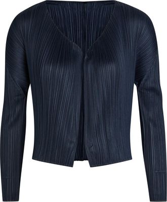 Pleats Please Issey Miyake Pleated Woven Cardigan - Navy - 5