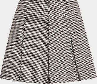 Alice & Olivia Emilie Houndstooth Pleated Mini Skirt