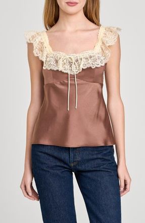 Wayf Ella Lace Trim Camisole in Mocha at Nordstrom, Size X-Large