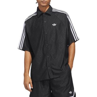 adidas Basketball Flame Short Sleeve Snap-Up Shirt in Black// at Nordstrom, Size X-Large