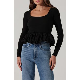ASTR the Label Bubble Peplum Top in Black at Nordstrom Rack, Size X-Small
