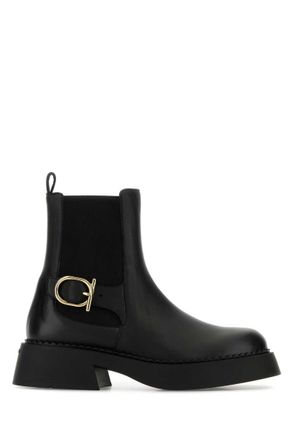 Ferragamo Black Solid Slip On Boots