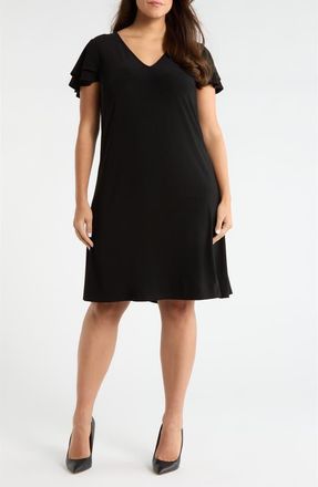 Anne Klein Double Flutter Sleeve A-Line Dress in Anne Black at Nordstrom, Size 1 X