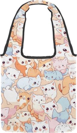 Generic Cute Cartoon Kitten Reversible Canvas Shoulder Tote - Double-Sided Print, 12oz Cotton, 27cm Drop, Fold-Flat Bag for Travel, Shopping, Street Outings