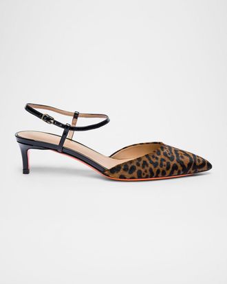 Santoni Leopard Open-Back Kitten Heel Pumps