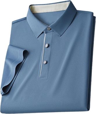 Generic Mens Short-Sleeved Polo Shirt Solid Color Casual Stretch Business Casual T-Shirt Tee Light Blue XL