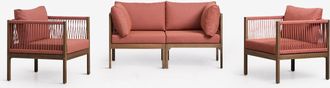 Sklum Conjunto De Sal&oacute;n Con Sof&aacute; Modular De 2 Piezas Con Reposabrazos Y 2 Sillones En Madera De Acacia Branson Sklum