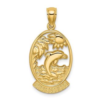 Diamond2Deal 14k Yellow Gold TURKS CAICOS Dolphin Sunset Scene Charm