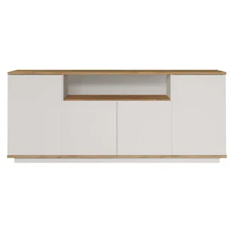 Vente-Unique Aparador 4 Puertas, 1 Nicho Abierto En El Medio Decorado En Madera De Pino Y Blanco L180 Cm