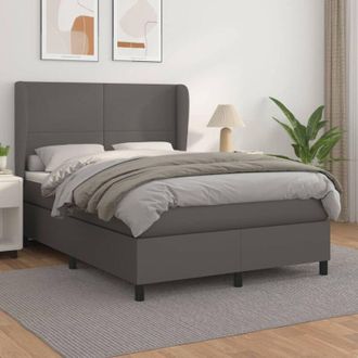 vidaXL Vidaxl - Cama Box Spring Con Colch&oacute;n Cuero Sint&eacute;tico Gris 140x200 Cm
