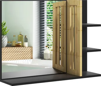 HOMCOM Bathroom Mirror Wall Mount Vanity Mirror with 4 Storage Shelves - Black | TJ Hughes