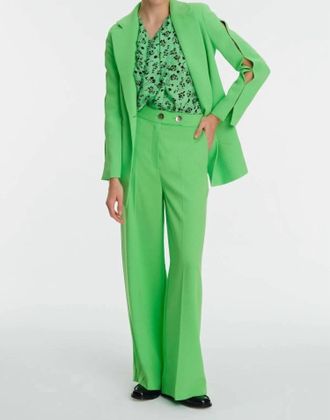 Exquise High Waist Wide Leg Crepe Trousers In Light Green