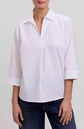 Foxcroft Cleo 34 Pleated Cotton Blend Shirt in White at Nordstrom, Size X-Small