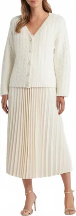 ZOE AND CLAIRE Pleated Slipdress And Cardigan Set In Ivory