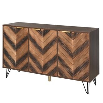 STILVORA Aparador Con 3 Puertas Y Estantes, Tiradores Dorados, Estilo Moderno, En Tablero De Part&iacute;culas, Natural, 120&times;38&times;76,5 Cm