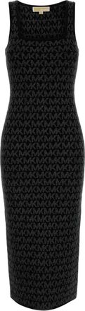 Michael Michael Kors logo-jacquard midi dress - women - Viscose/Polyester/Metallized Polyester/Other fibres - M - Black