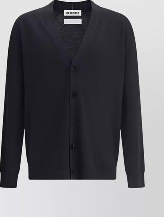 Jil Sander clean v-neck wool cardigan with ribbed finish