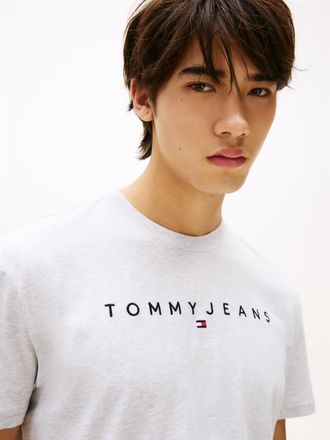 Tommy Jeans T-Shirt TOMMY JEANS TJM REG LINEAR LOGO TEE EXT, Herren, Gr. XXL, silber (silber grau), Single Jersey, Obermaterial: 100% Baumwolle, Rundhals, Shirts 