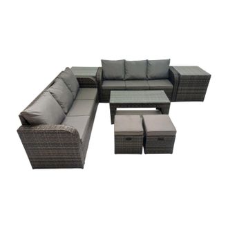 Fimous 3 Seater Sofa Coffee Table with 2 Side Tables 2 Small Footstools in Dark Grey
