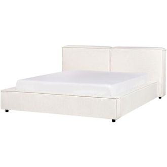 Beliani Cama Cl&aacute;sica Tapizada Somier De L&aacute;minas De Tela Blanco Crema 160 X 200 Linards