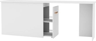 Muemue Escritorio con zapatero 90 blanco cuero 76,5x202x45