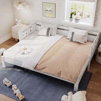 C&A White wooden sofa bed with pull out trundle bed-3ft single sofa bed for adults-90x190cm