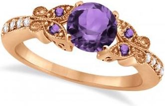 Allurez Butterfly Amethyst & Diamond Engagement Ring 14K Rose Gold 1.28ctw