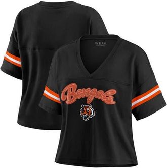 WEAR by Erin Andrews Womens WEAR by Erin Andrews Black Cincinnati Bengals Plus Size Color Block Boxy V-Neck T-Shirt at Nordstrom, Size 2X
