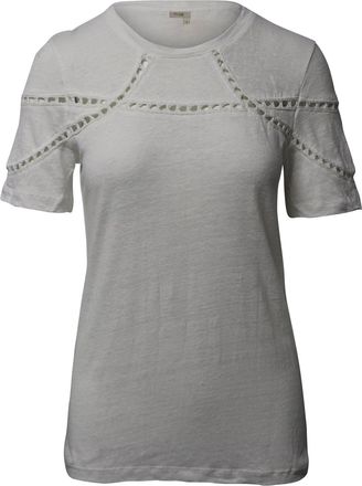 Maje Turan Lace Inserts T-shirt in White Linen