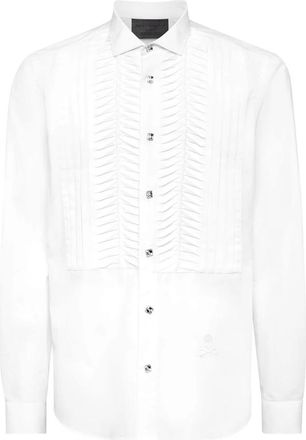 Philipp Plein Black Tie overhemd lange mouw - Heren - Zakelijke Overhemden - Wit - 4XL - Katoen - Overhemden