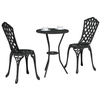 Berkfield Home Stylish 3 Piece Garden Bistro Set - Black Cast Aluminum