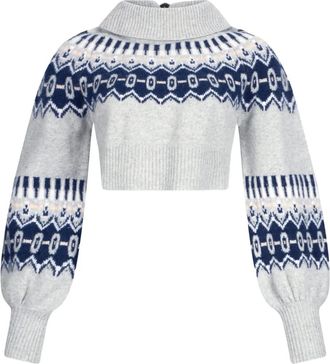 Liu Jo jacquard puff-sleeve crop sweater - Grey