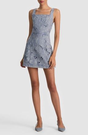 Alice & Olivia Maryann Embroidered Floral Eyelet Denim Dress in Rockstar Blue at Nordstrom, Size 10