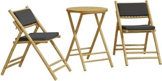 vidaXL Juego Bistr&oacute; Plegable De Bamb&uacute; 3 Pzas Con Cojines Gris Oscuro Vidaxl
