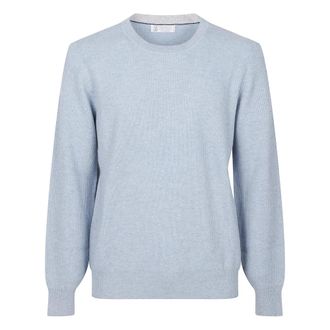 Brunello Cucinelli Brunello Cucinelli, Cashmere Knitwear, male, Blue, Size: M English Rib Cashmere Crewneck Sweater