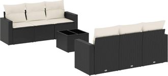 vidaXL Set De Comedor De Jard&iacute;n 7 Pzas Y Cojines Rat&aacute;n Sint&eacute;tico Negro Vidaxl