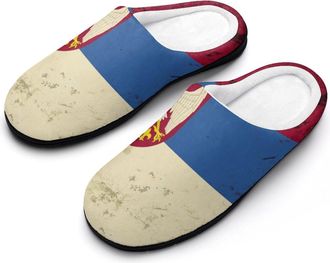 Generic Vintage Serbian Flag Cotton Slippers for Women Indoor Outdoor Slipper Slip-On Memory Foam Home Shoes